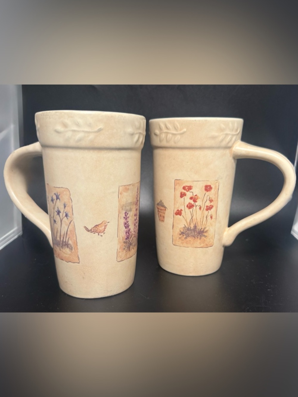 2 Sonoma Ceramic “Summer Fields” coffee mugs. 14oz